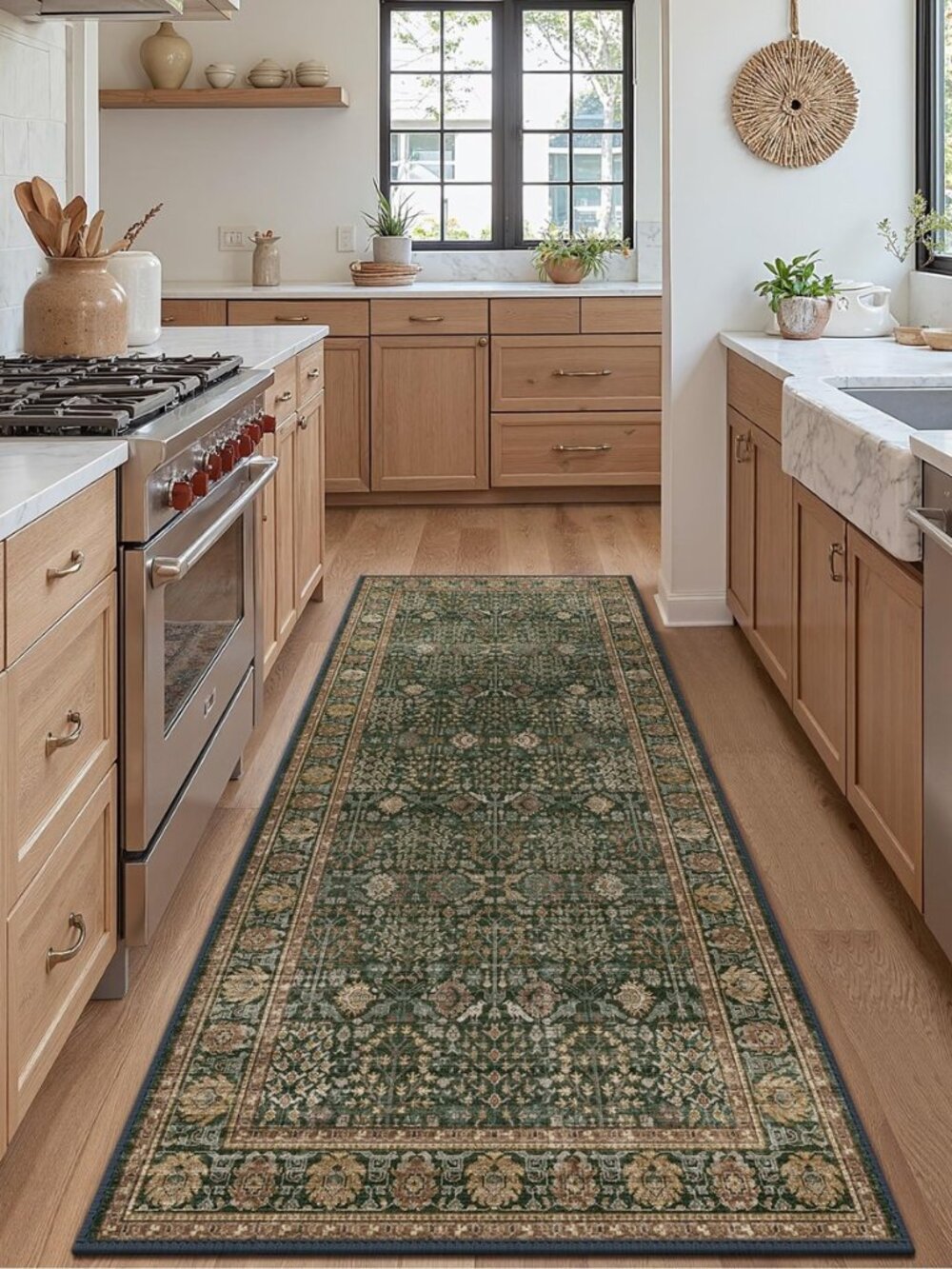 2'6" x 6' Kitchen Runner Rug, Washable Non Slip, Dark Green Brown